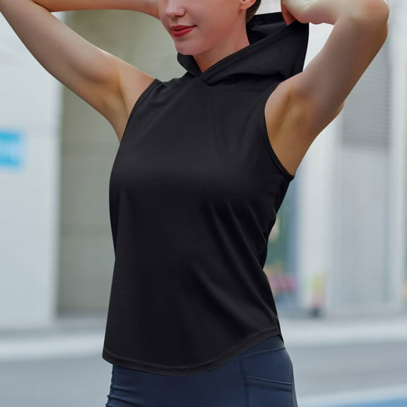 lmcalzta Womens Summer Sleeveless Hooded Tank Tops T Shirts for Athletic Exercise Relaxed Breathable