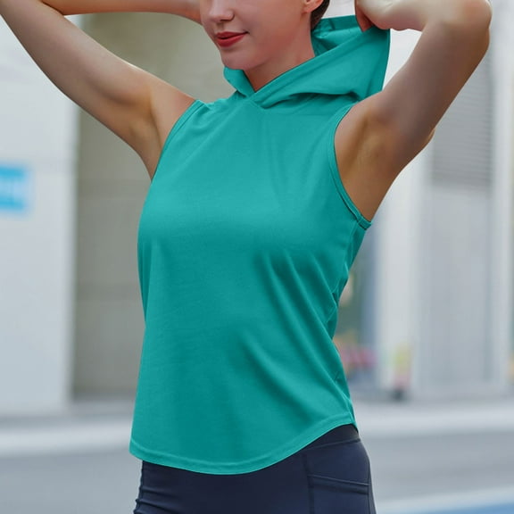 lmcalzta Womens Summer Sleeveless Hooded Tank Tops T Shirts for Athletic Exercise Relaxed Breathable