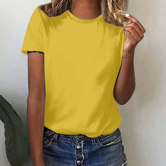 lmcalzta Womens Summer Tops Short Sleeve Crew Neck Dressy Fashion 2025 Casual T Shirts Tees Solid Color