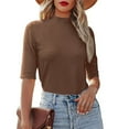 thumbnail image 1 of lmcalzta Womens Summer Tops Short Sleeve Slimming Mock Neck Pullover T Shirts Solid Color Tees, 1 of 8
