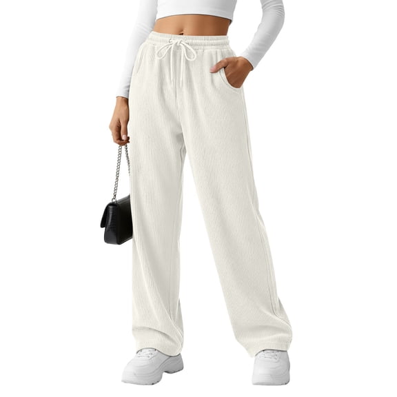 lmcalzta Womens Sweatpants Corduroy Drawstring High Waisted Casual Joggers Workout Gym Athletic Trousers with Pockets