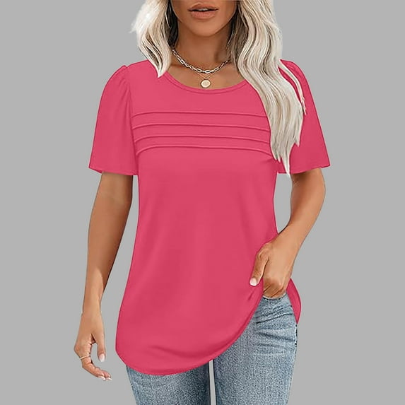 lmcalzta Womens T Shirts Crew Neck Solid Color Tshirts Summer Trendy Soft Comfy Short Sleeve Tee Blouses