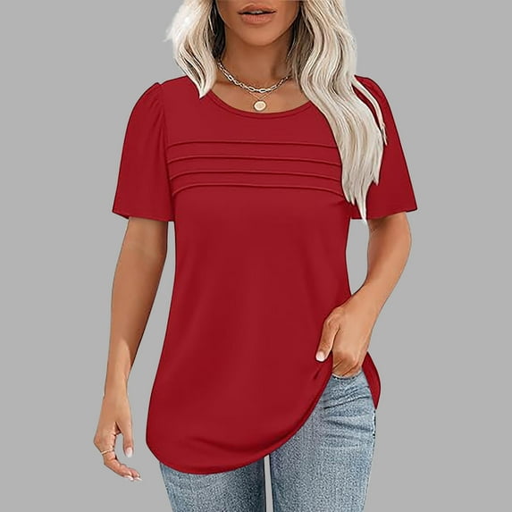 lmcalzta Womens T Shirts Crew Neck Solid Color Tshirts Summer Trendy Soft Comfy Short Sleeve Tee Blouses