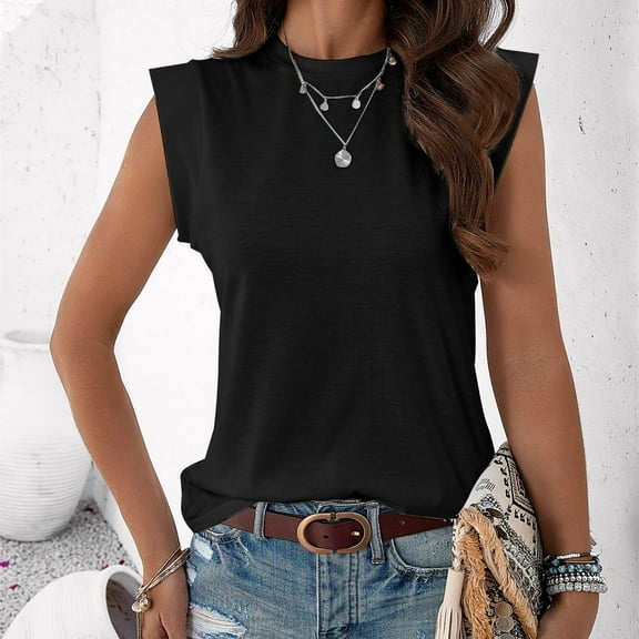 lmcalzta Womens Tank Tops Crewneck Solid Sleeveless Shirts for Women Summer Lightweight Stretchy Loose Fitting Tank Tops