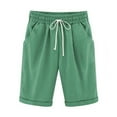 thumbnail image 1 of lmcalzta Shorts for Women Elastic Waist Knee Length Casual Cotton Bermuda Shorts with Drawstring(S-5XL), 1 of 2