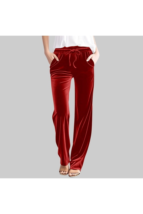 Womens Velour Pant Soft Drawstring Velour Sweatpants for Women Stright Leg High Waist Velour Lounge Pant with Pocket