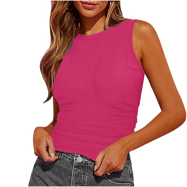 lmcalzta Workout Tank Tops for Women Sleeveless Crew Neck Slim Fitting Going out Tops Basic Cami Shirts