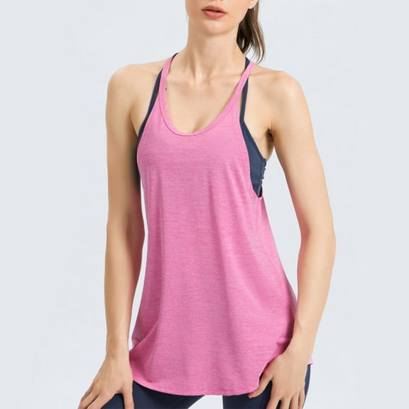 lmcalzta Yoga Tank Tops for Women Workout Camisole for Womens with Built in Bra Sleeveless Loose Athletic Gym Running Tennis Stretchy Cami Shirts