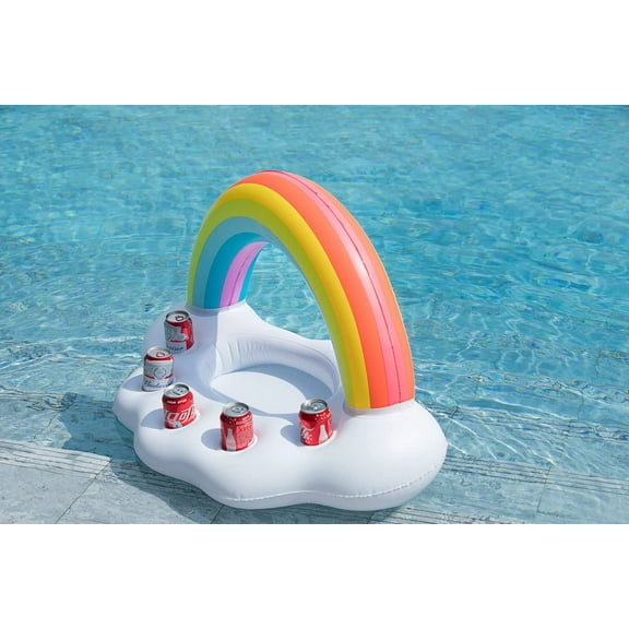 lnflatable Rainbow Cloud Drink Float, Large Capacity Pool Cooler Drink Holder Floating Beverage Salad Fruit Serving Bar Pool Float Party