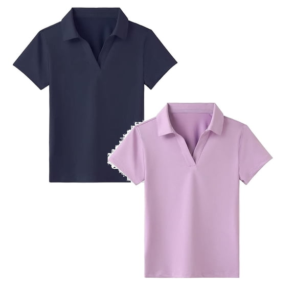 lnmuld 2 Pack Girls Solid Color Athletic Polo Shirt Breathable Workout Top Comfortable Casual Tee for Kids Play Sports Size:3-4 Years