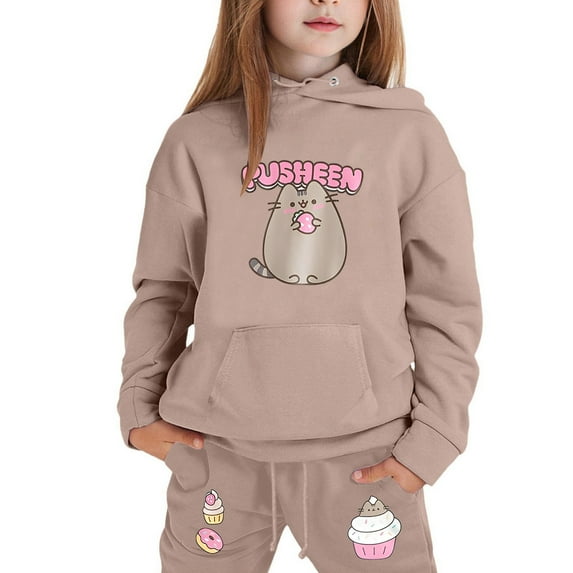 lnmuld 2 Piece Fall Outfits Girls Hoodie and Joggers Set Winter Warm Kids Outfit Stylish Print Casual Comfy Toddler Teen Clothes Size:12-13 Years