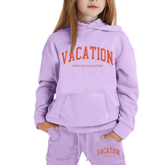 lnmuld 2 Piece Fall Outfits Girls Outfits Set Winter Hoodie Joggers Comfy Casual Stylish Print Toddler Teen Clothing Size:4-5 Years