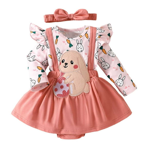 lnmuld 2 Piece Girls Outfits and Set Cute Ruffle Long Sleeve Romper Dress Bodysuit Jumpsuit for Baby Valentines St Patricks Easter Holiday Outfit Size:3-6 Months