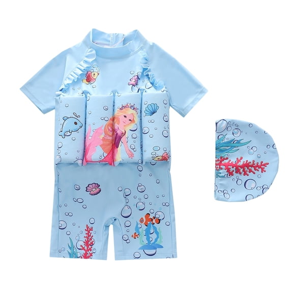lnmuld 2 Piece Girls Swimsuit Buoyancy Swimsuit Child Swimwear with Flotation Aid for Safe Water Play and Surfing Size:6-7 Years
