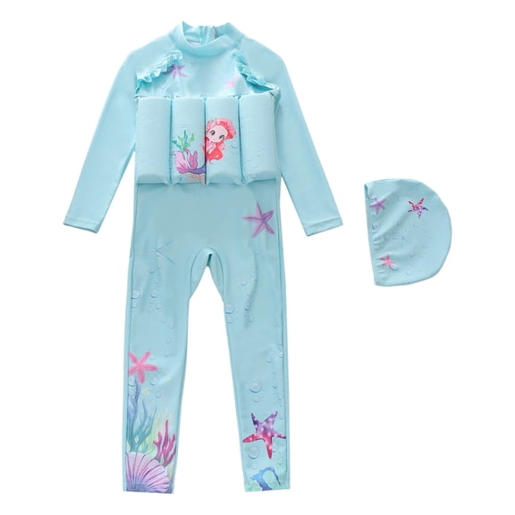 lnmuld 2 Piece Girls Swimsuit Cartoon Print Buoyancy Training Swimwear for Beach Sports and Summer Pool Size:7-8 Years
