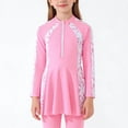 thumbnail image 1 of lnmuld 2 Piece Girls UPF 50+ Floral Print Front Zipper Rash Guard Swim Shorts Set Color:Pink,Size:11-12 Years, 1 of 7