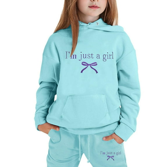 lnmuld 2 Piece School Outfits for Girls,Girls Hoodie and Joggers Set Stylish Print Winter Comfy Casual Outfit for Toddler to Teen Soft Warm Kids Clothes Size:6-7 Years