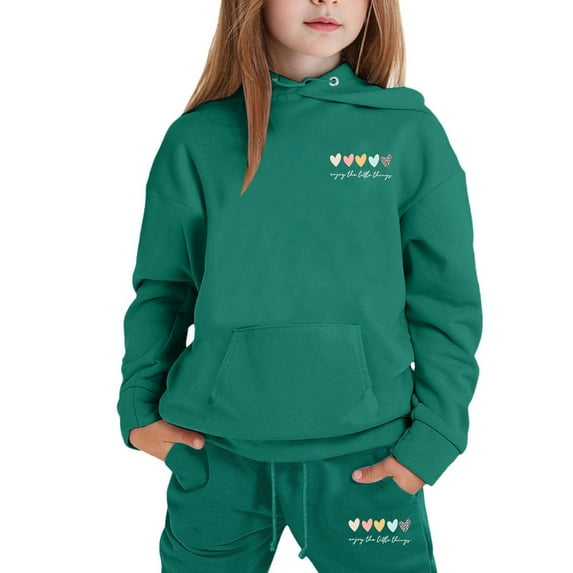 lnmuld 2 Piece School Outfits for Girls,Girls Hoodie and Joggers Set Stylish Print Winter Comfy Casual Outfits for Toddler to Teen Soft Warm Kids Clothes Size:4-5 Years