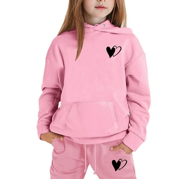 lnmuld 2 Piece School Outfits for Girls,Girls Winter Hoodie and Joggers Set Stylish Print Comfy Casual Outfit for Toddler to Teen Soft Warm Kids Clothes Size:2-3 Years