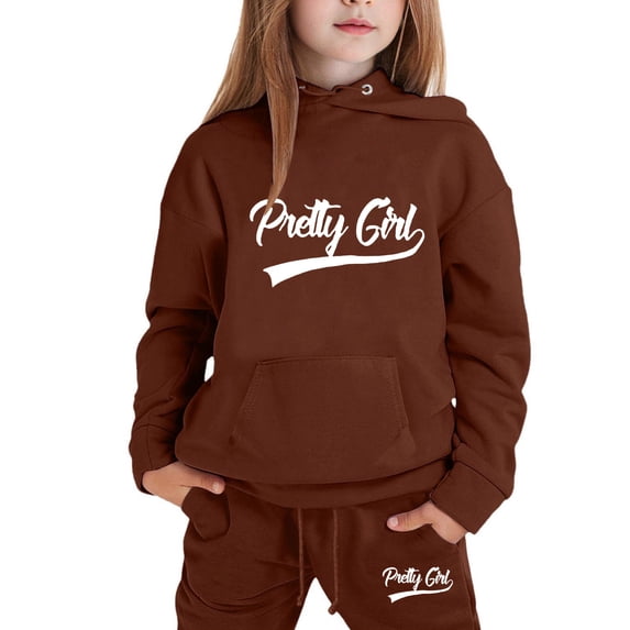 lnmuld 2 Piece School Outfits for Girls,Girls Winter Hoodie and Joggers Set Stylish Print Comfy Casual Outfits for Toddler to Teen Cozy Kids Clothes Size:4-5 Years