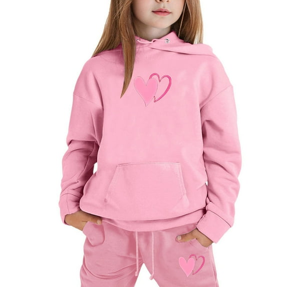 lnmuld 2 Piece School Outfits for Girls,Girls Winter Hoodie and Joggers Set Stylish Print Comfy Casual Outfit for Toddler to Teen Cozy Size:8-9 Years
