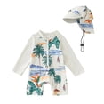 thumbnail image 1 of lnmuld 2 Piece Toddler Boys UPF 50+ Sun Front Zipper Rash Guard Swimsuit with Matching Hat Color:Beige,Size:2-3 Years, 1 of 7