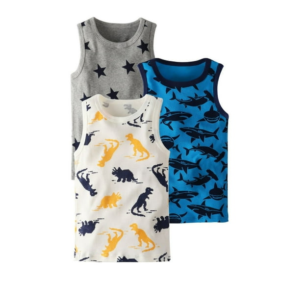 lnmuld 3 Pack Boys Cute Tops Dinosaur Graphic Vests Tank Tops Sleeveless Underwear for Children Colorful Casual Wear Size:4-5 Years