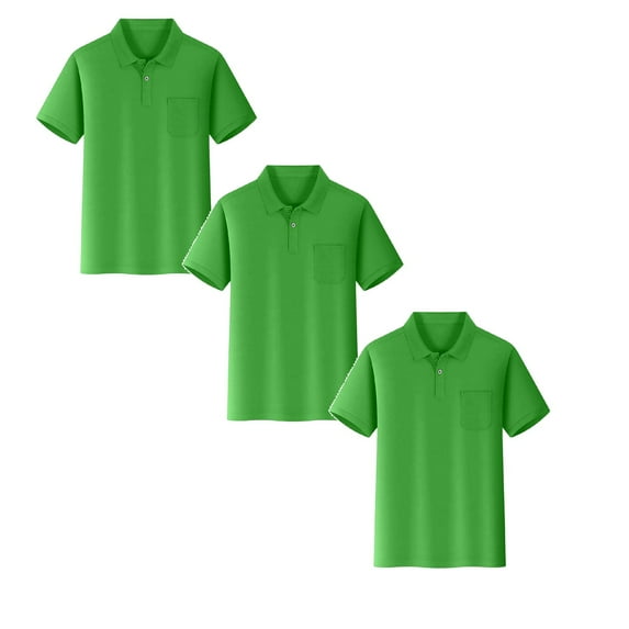 lnmuld 3-Pack Boys and Girls Polo Shirts Casual Short Sleeve Solid Color Pocket Shirt Comfortable Kids Top for Daily Wear and Play Size:11-12 Years