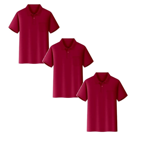 lnmuld 3-Pack Boys and Girls Polo Shirts Casual Short Sleeve Solid Color Pocket Shirt Comfortable Kids Top for Daily Wear and Play Size:5-6 Years