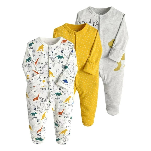 lnmuld 3PCS Boys Bodysuits Long Sleeve Footed Pajamas Set Three Piece Crawling Suit for Baby Clothing Comfortable Sleepwear Size:6-9 Months