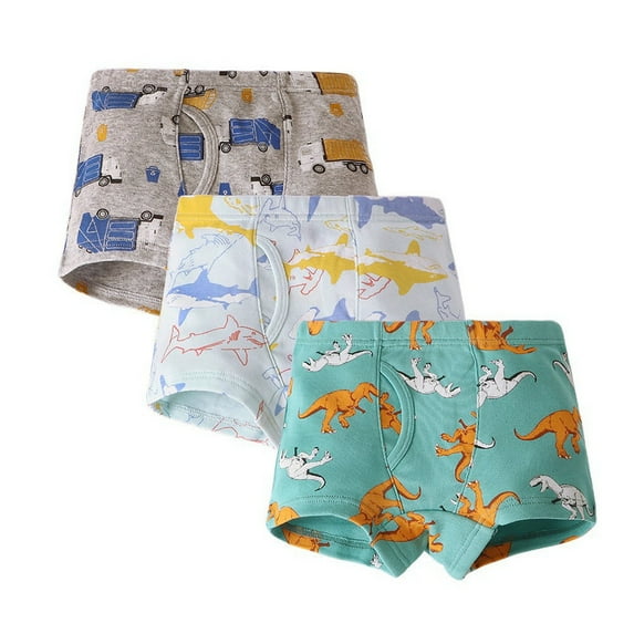 lnmuld 3PCS Boys Cotton Boxer Briefs Underwear Multipack Soft Cartoon Printed Briefs Comfortable Kids Underpants Trunks Set Size:7-8 Years