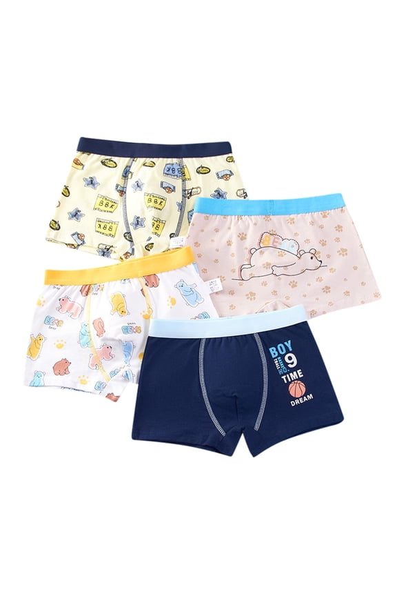 4PCS Boys Cotton Boxer Briefs Underwear Set Soft Cartoon Character Briefs Comfortable Kids Trunks Multipack Size:5-7 Years