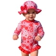 thumbnail image 1 of lnmuld Baby Girls Long Sleeve Rash Guard Swimsuit Set UPF 50+ with Snap Button and Matching Sun Hat Size:6-9 Month, 1 of 3