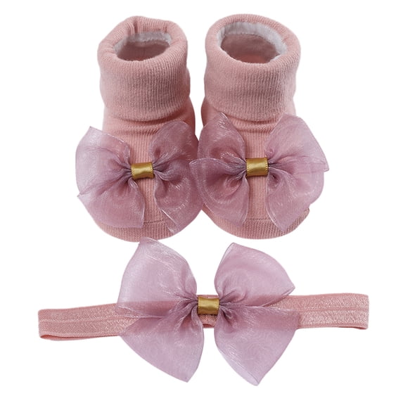lnmuld Baby Socks Soft Sole Baby Socks with Matching Hair Bow Set Non- Floor Footwear for Toddlers and Kids Size:0-6 Months
