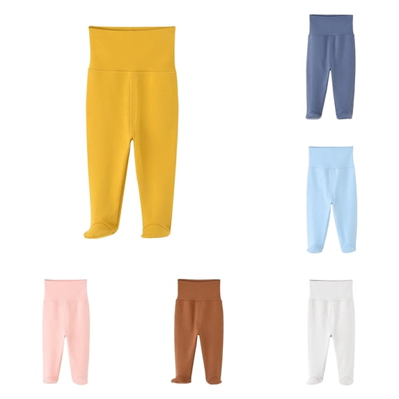 lnmuld Baby Solid High Waist Footed Leggings Elastic Waist Knit Footed Pants Infant Daily Sleep Trousers Yellow,9-12 Months