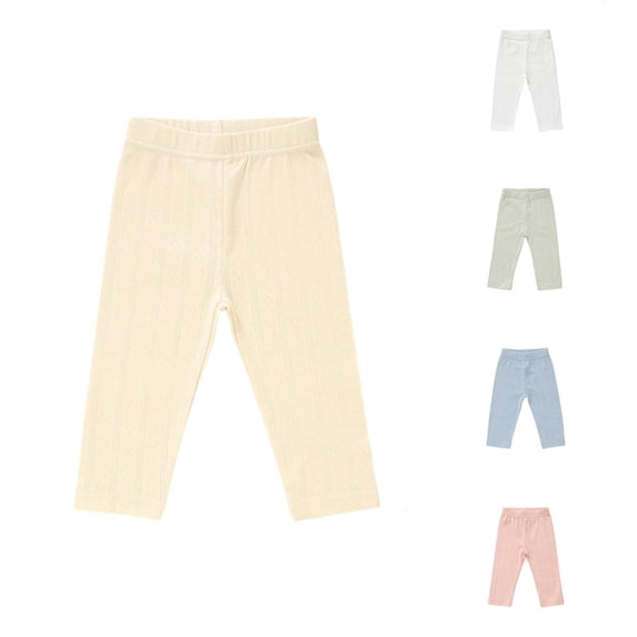 lnmuld Baby Solid Jacquard Leggings Elastic Waist Knit Infant Daily Casual Pants Light Yellow,12-18 Months