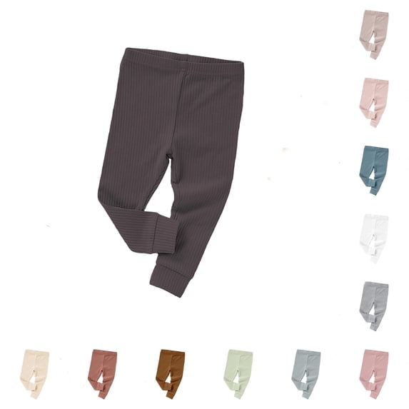 lnmuld Baby Solid Ribbed Leggings Elastic Waist Knit Infant Daily Base Pants Grey2,18-24 Months