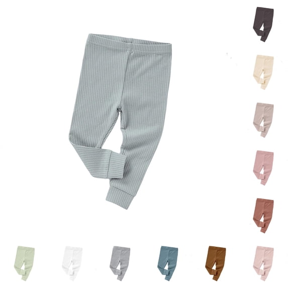 lnmuld Baby Solid Ribbed Leggings Elastic Waist Knit Infant Daily Base Pants Grey3,4-5 Years