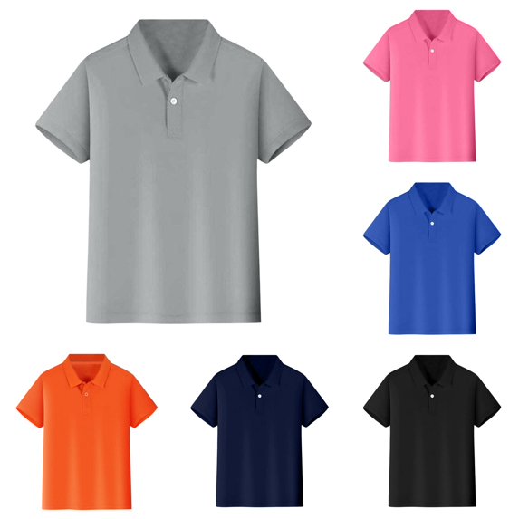 lnmuld Back to School Boys Girls Kids Short Sleeve Solid Plain Single Button Half Placket Polo Shirts Breathable Soft Knit School Uniform Tops Size:10-12 Years