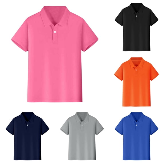 lnmuld Back to School Boys Girls Kids Short Sleeve Solid Plain Single Button Half Placket Polo Shirts Breathable Soft Knit School Uniform Tops Size:7-8 Years