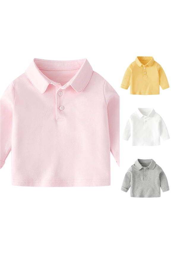 lnmuld Back to School Boys Girls Toddler Kids Long Sleeve Solid Heather Three Button Soft Knit Polo Shirts Breathable Kindergarten Uniform Tops Size:12-18 Months