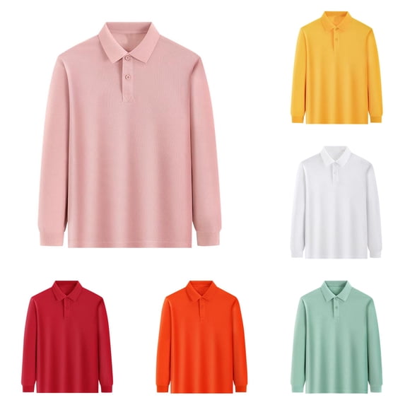 lnmuld Back to School Boys Girls Kids Long Sleeve Solid Plain Two Button Polo Shirts Soft Breathable School Uniform Tops Size:5-6 Years