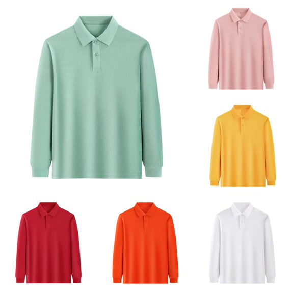 lnmuld Back to School Boys Girls Kids Long Sleeve Solid Plain Two Button Polo Shirts Soft Breathable School Uniform Tops Size:9-10 Years