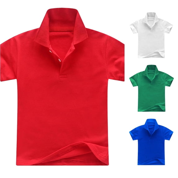 lnmuld Back to School Boys Girls Kids Short Sleeve Solid Plain Half Placket Polo Shirts Breathable Pique School Uniform Tops Size:5-6 Years