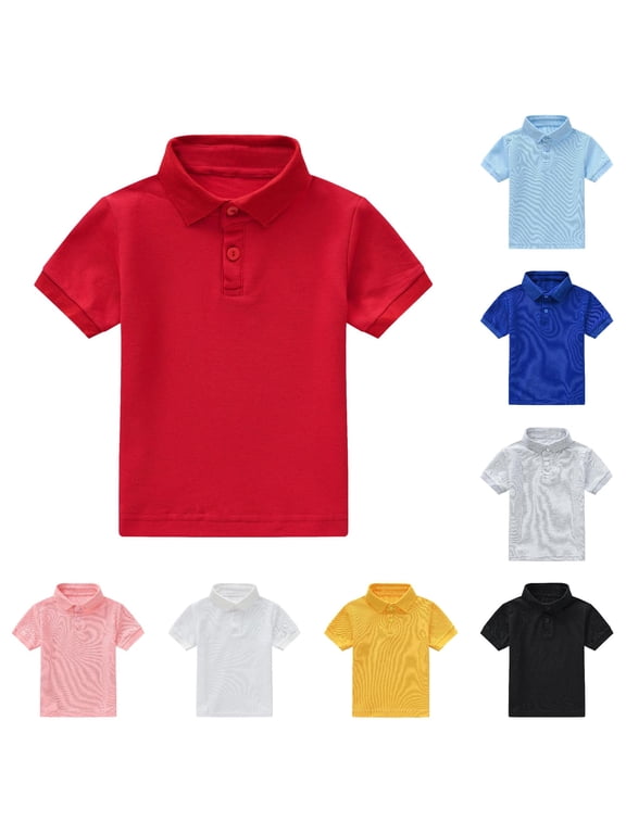 lnmuld Back to School Boys Girls Kids Short Sleeve Solid Plain Two Button Pique Polo Shirts Breathable School Uniform Tops Size:3-4 Years