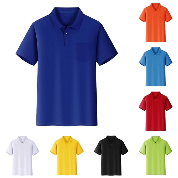 lnmuld Back to School Boys Girls Unisex Kids Short Sleeve Solid Pocket Polo Shirts Breathable School Uniform Tops Size:5-6 Years