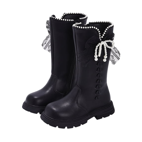 lnmuld Boots for Girls Stylish Autumn Girls Casual Boots Flat Thick Sole Non Durable PU Leather Comfortable Footwear for Everyday Wear Size:9-9.5 Years