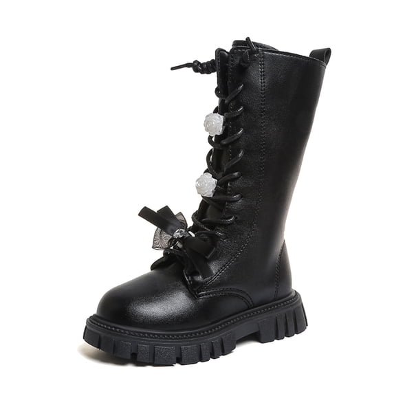 lnmuld Boots for Girls Stylish Autumn Girls Casual Boots Flat Thick Sole Non Durable PU Leather Comfortable Walking Footwear for Kids Size:10.5-11 Years