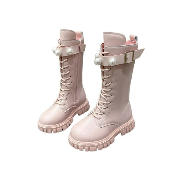 lnmuld Boots for Girls Stylish Girls High Top Ankle Winter Boots with Elegant Pearl Buckle Design for Youth Casual and Dress Occasions Size:10-10.5 Years