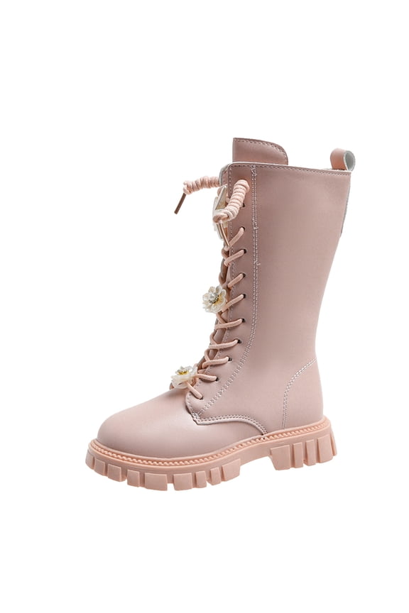 Boots for Girls Stylish Autumn Girls Casual Boots Flat Thick Sole Non Durable PU Leather Comfortable Walking Footwear for Kids Size:7-8 Years